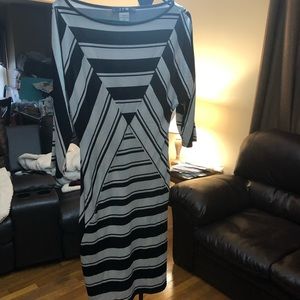 Black and White Fitted Midi Dress